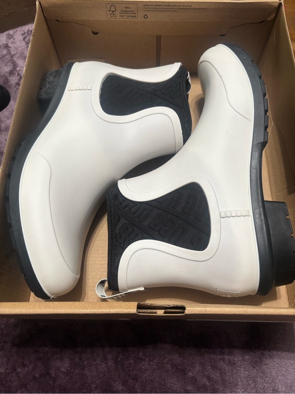 UGG White and Black Women's Short Rain Boots - Picture 9 of 10